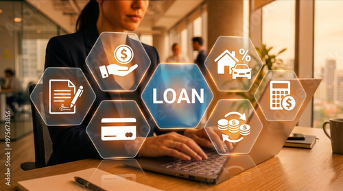 Loan and Credit Financing Concept with Banking and Financial Service Icons