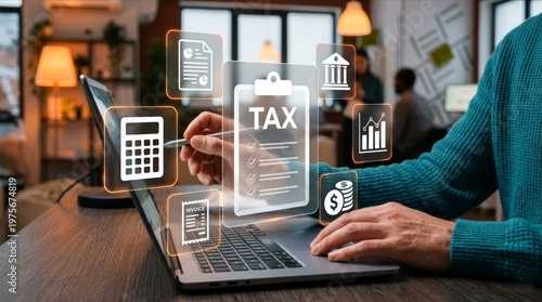 Tax Management Concept with Financial Compliance and Accounting Icons