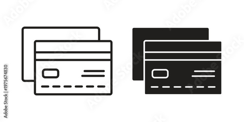 Credit card icon vector design set. Icon Symbol Black Outline and Solid