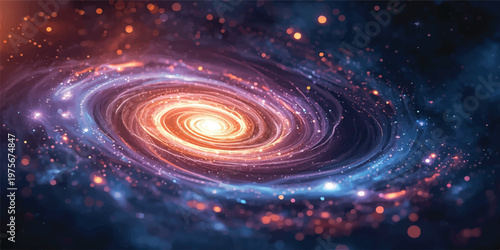 A glowing blue spiral galaxy swirls through the deep black universe, creating a vibrant vortex of light and energy in this artistic space wallpaper design
