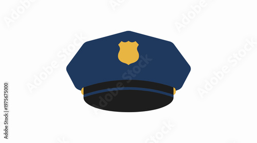 Dark Blue Police Officer Cap Vector with Golden Badge