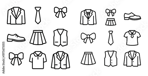 Clothing and accessory icons depicting jackets ties bows and shoes