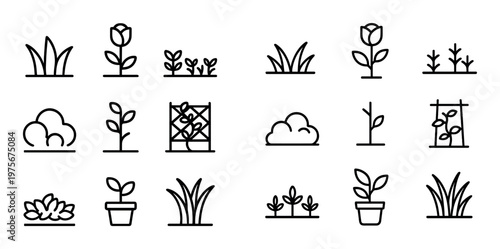 Plant and foliage icons showing various seedlings and flowers
