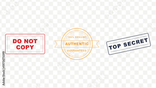 Confidential stamp set for authenticity and secrecy isolated on Transparent Background