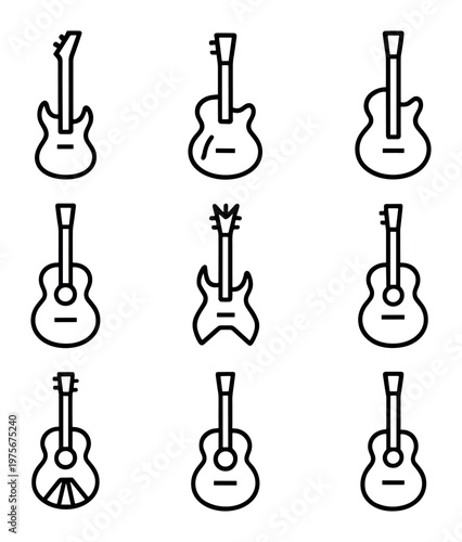 Guitar icon variations displayed in three by three grid layout