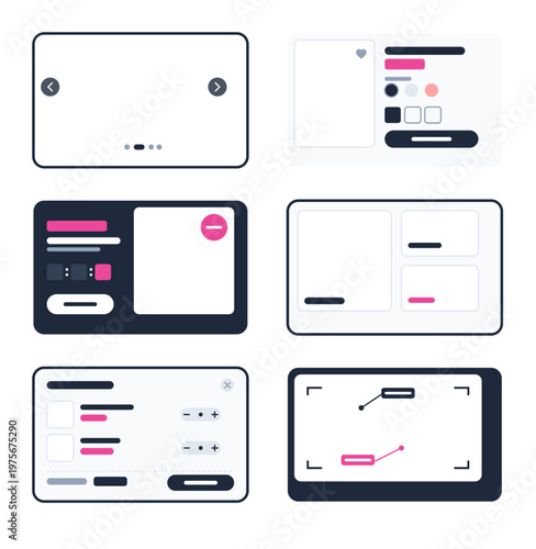 Set of Abstract Minimalist UI Components and Web Interface Wireframes