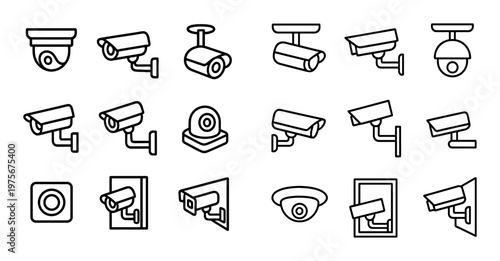 Surveillance camera outline icons in multiple mounting styles