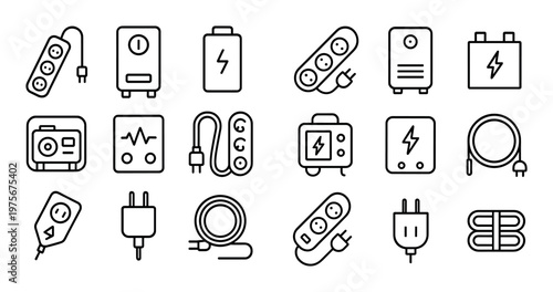 Power and charging icons arranged in grid on white background