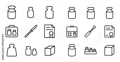 Laboratory bottle and equipment icons arranged in grid layout