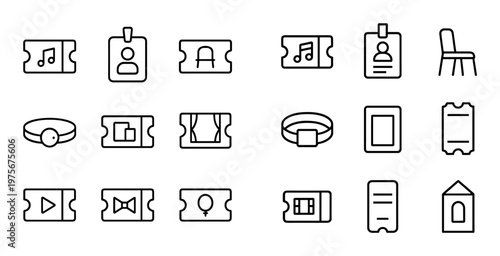 Ticket and pass icons showing admission badges wristbands and stubs