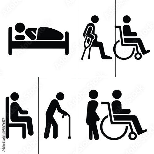 Collection various disability and accessibility vector illustration.