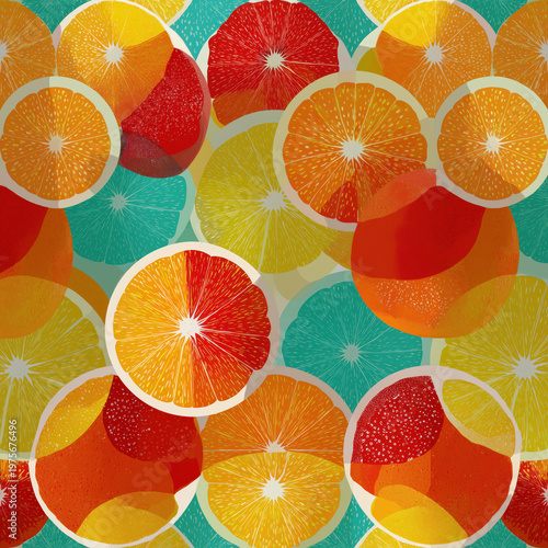 Geometric Citrus Pattern with Symmetrical Oranges