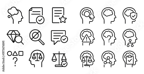 Head icons representing evaluation and decision concepts grid