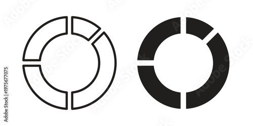 Donut chart icon vector design set. Icon Symbol Black Outline and Solid