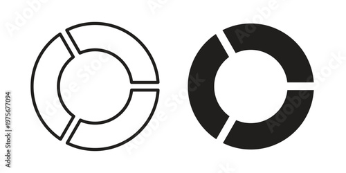 Donut chart icon vector design set. Icon Symbol Black Outline and Solid