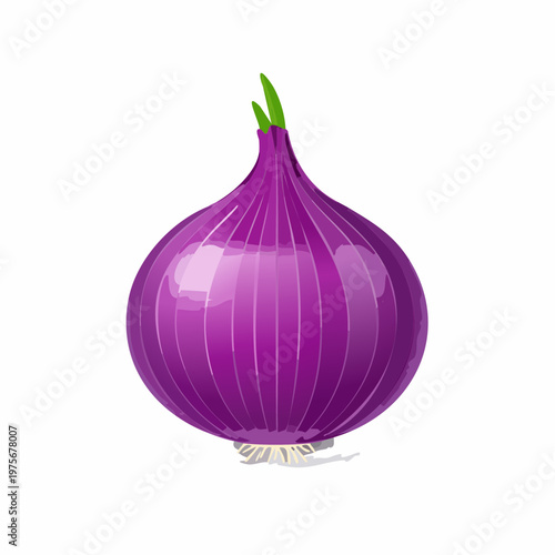 Single purple onion with thin skin is isolated on a bright white background for kitchen cooking ingredients.