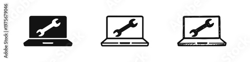 Laptop Repair and Service Icon Set | Computer Maintenance and Technical Support Symbol Vector