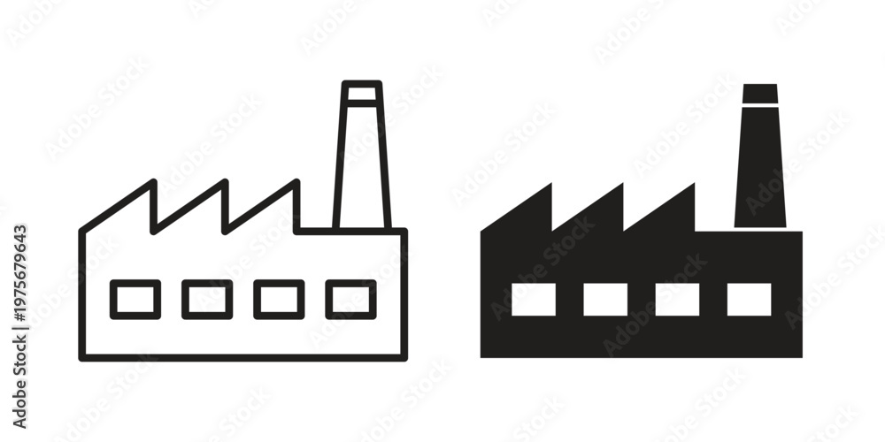 Obraz premium Factory icon vector design set. Icon Symbol Black Outline and Solid