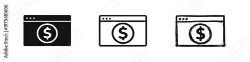 Online Earnings and Website Monetization Icon Set. Digital Finance and E-commerce Symbols.