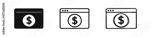 Online Earnings and Website Monetization Icon Set. Digital Finance and E-commerce Symbols.
