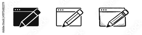 Browser window with pencil icon for web content editing and development concept.