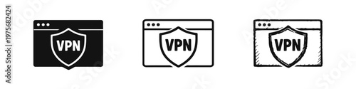 VPN shield icon on browser window representing secure and private internet connection.
