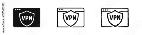VPN shield icon on browser window representing secure and private internet connection.