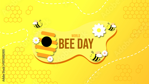 World Bee Day Banner Design with Honeybee Characters and Beehive Illustration