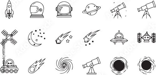 Space Exploration and Astronomy Science Line Icons
