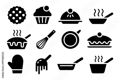 Vector set featuring various cooking and baking icons