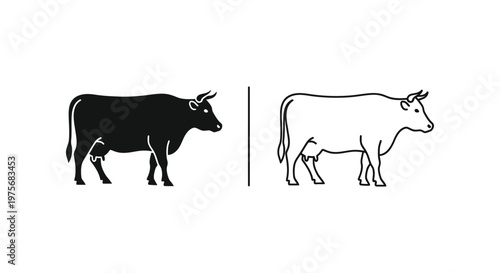Bull vs Cow Calf Symbols Animal Silhouettes Guide Vector