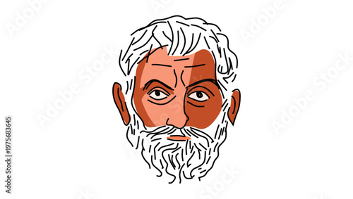 Thales of Miletus portrait, flat vector illustration