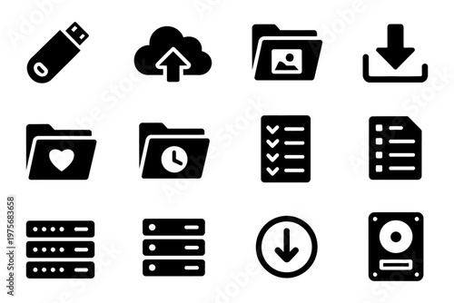 Vector icons illustrating various data storage and file management concepts
