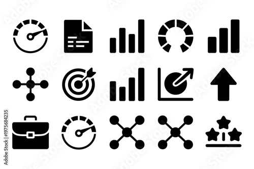 Vector of various business and analytical icons in a clean design.