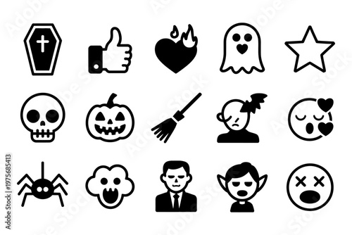 Collection of vector icons with halloween themes and emotive symbols