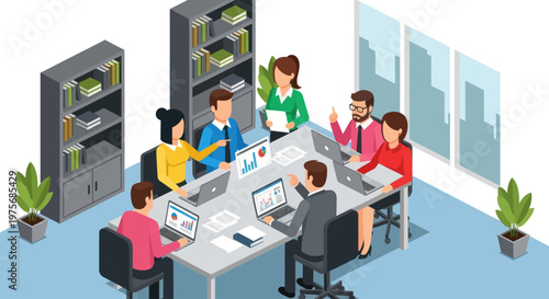 People working at office desks together.