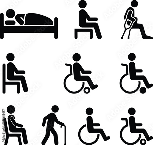 Collection of icons representing various disabilities and accessibility needs vector illustration.