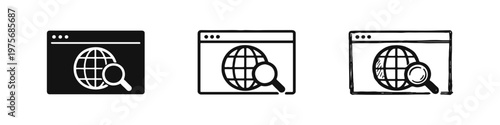 Global Search Browser Window Icons - Solid, Outline, and Hand-Drawn Styles