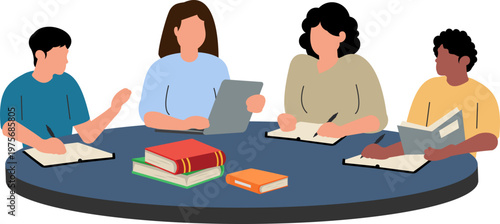 Students Studying Together Illustration