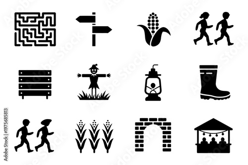 Vector features a variety of autumn-themed icons depicting activities and objects for a festive season