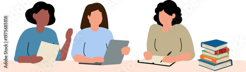 Students Studying Together Illustration