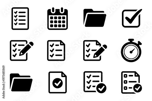 Collection of vector icons representing organizational and productivity tools.