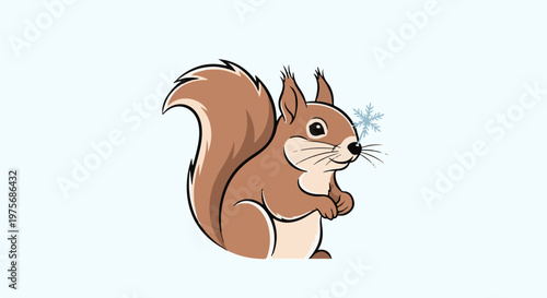 Cute cartoon squirrel with a snowflake on its nose