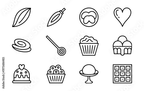 Vector of various dessert and baking icons in a clean minimalist design