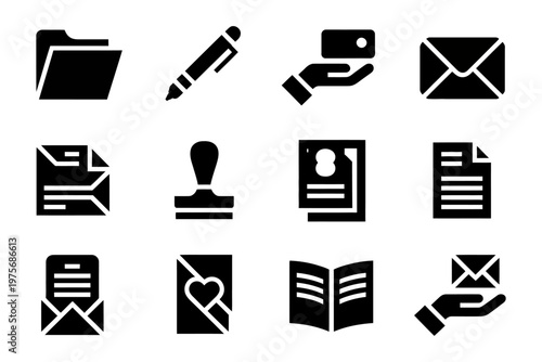 Collection of vector icons representing office and document-related symbols in