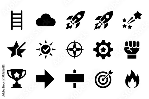 Vector set of icons representing progress, success, and ambition