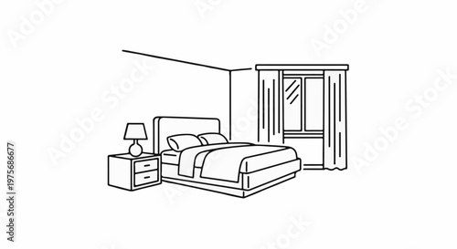 Cozy bedroom scene with a neatly made bed and bedside table