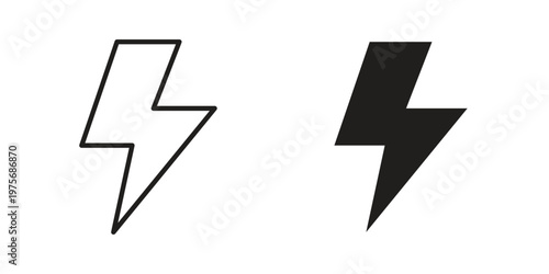 Lightning bolt icon vector design set. Icon Symbol Black Outline and Solid