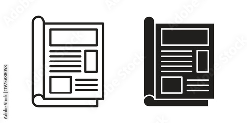 Magazines icon vector design set. Icon Symbol Black Outline and Solid