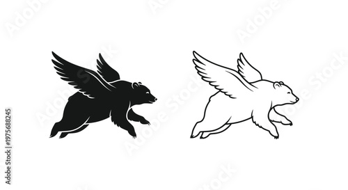 Fantastical Flying Bear Wings Creatures Mythical Art Designs Vector